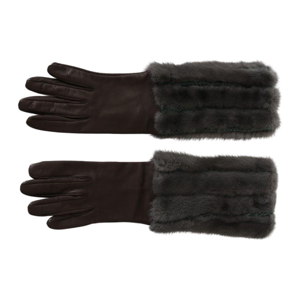 Dolce & Gabbana Brown Mid Arm Length Leather Fur Gloves