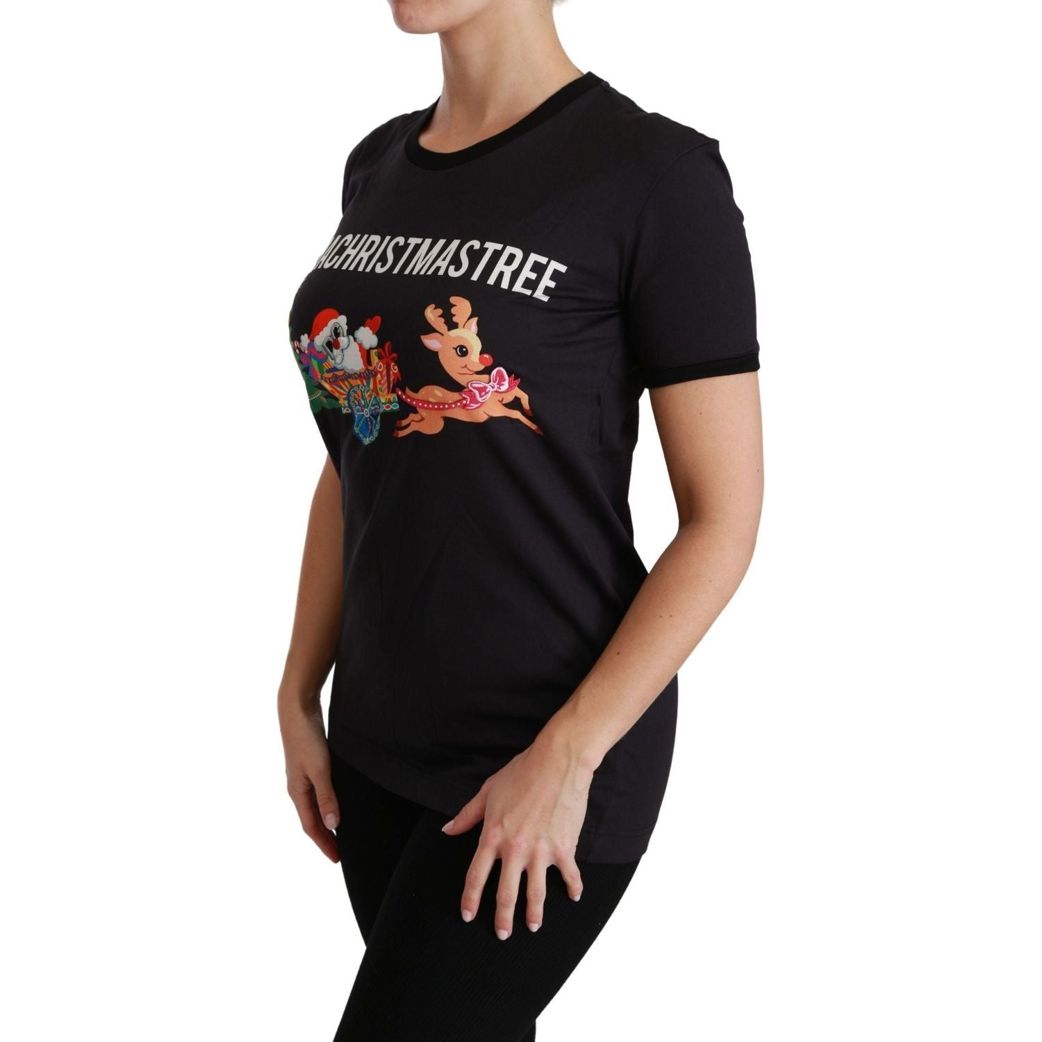 تي شيرت Dolce &amp; Gabbana أسود من القطن بياقة دائرية وطبعة فريدة