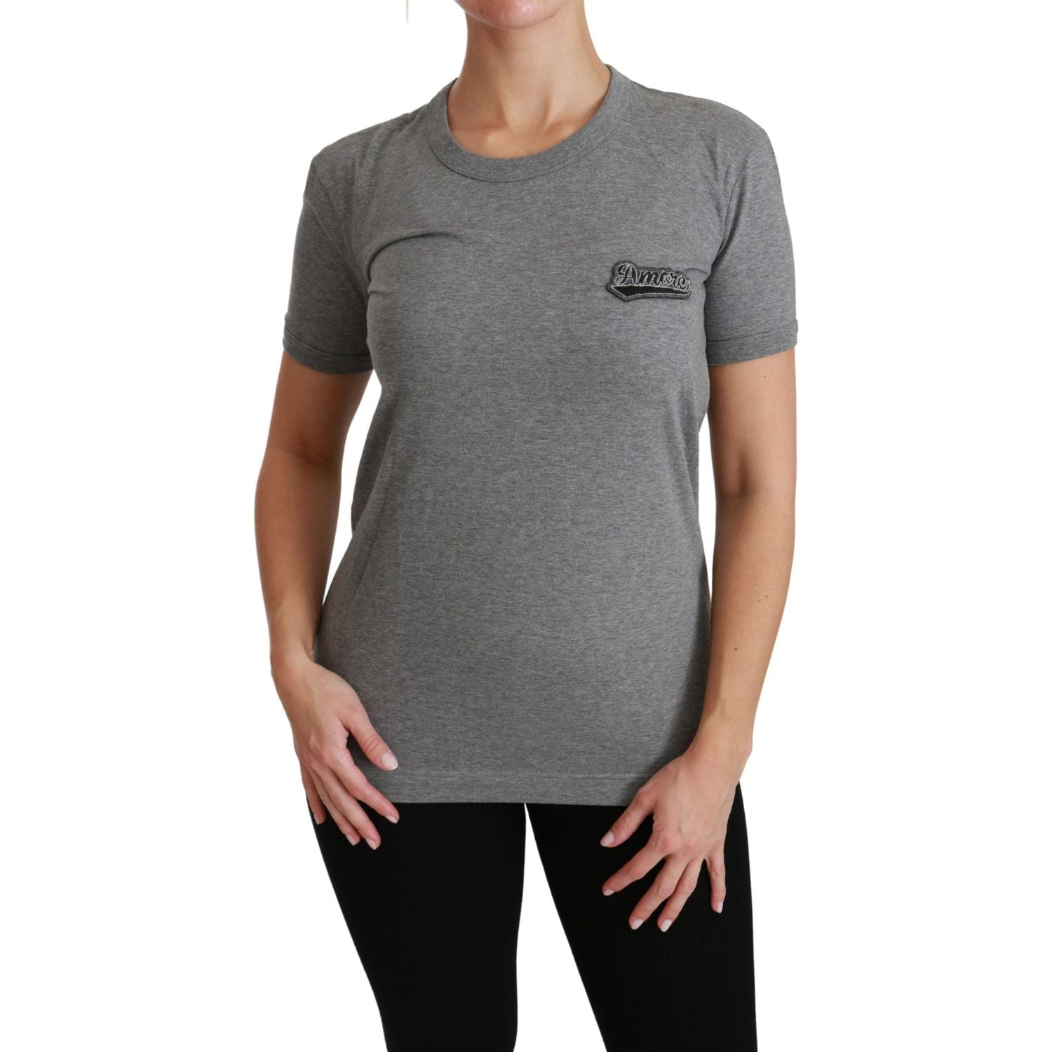 تي شيرت Dolce &amp; Gabbana Chic Grey Amore Patch Crewneck