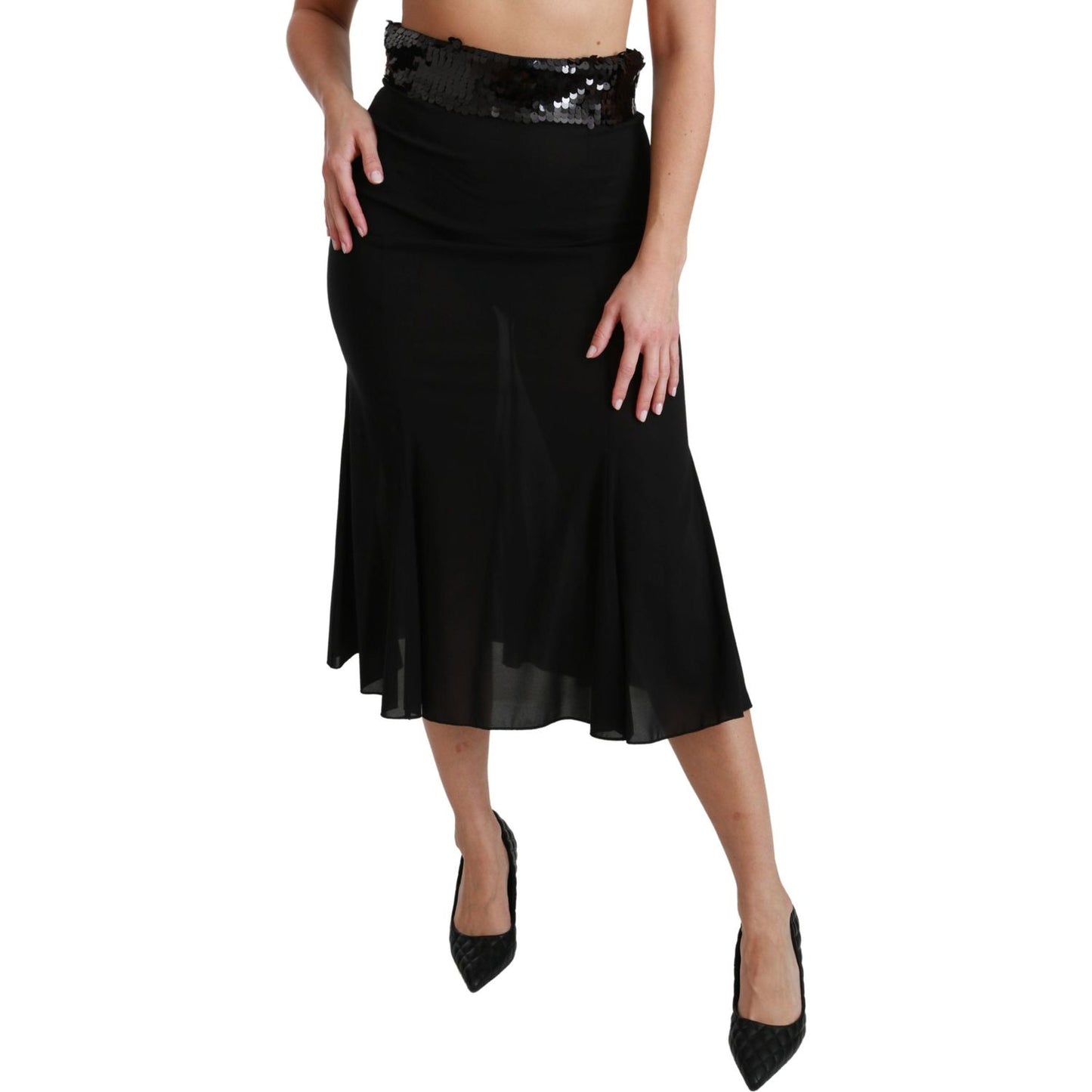 Dolce & Gabbana Black High Waist Mermaid Midi Silk Skirt