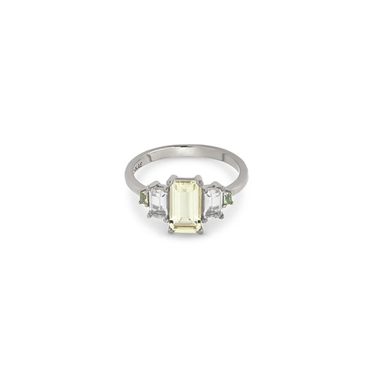 24KAE JEWELS JEWELRY Mod. 12411S/58 elegant silver ring with a central yellow gemstone and clear side stones
