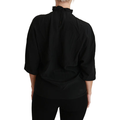 Dolce & Gabbana Black Silk Shirt Ruffled Top Blouse