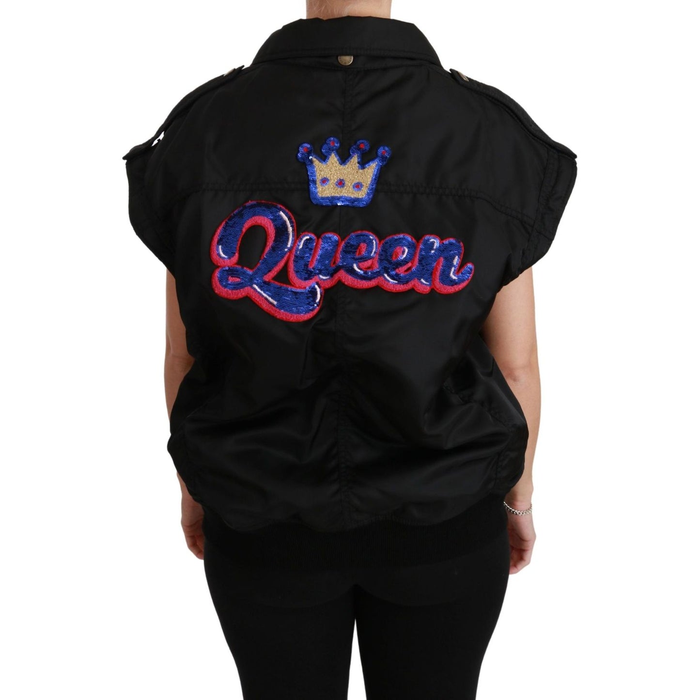 Dolce & Gabbana Black Queen Crown Sequined Bomber Jacket JKT2518-36