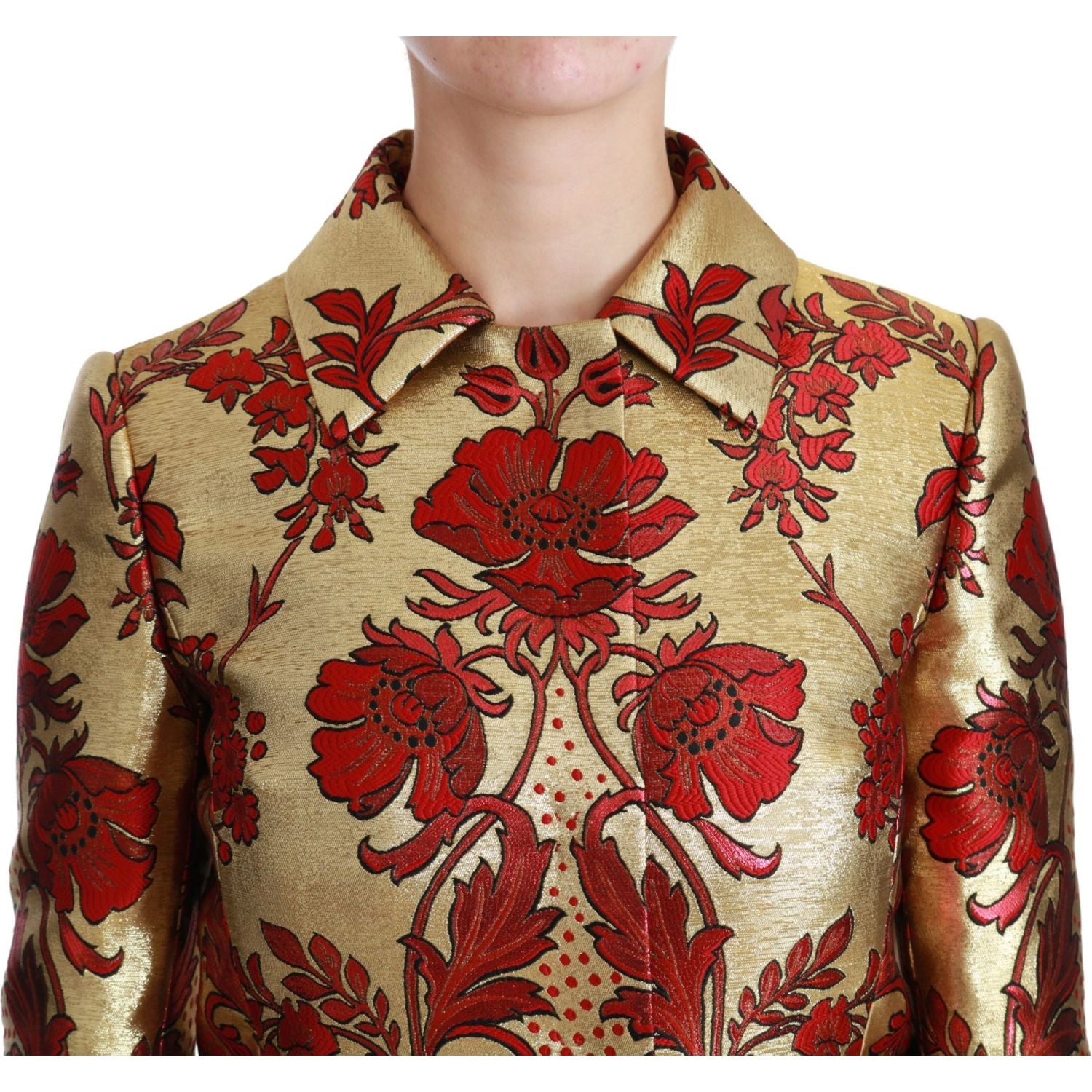 Dolce & Gabbana Red Gold Floral Brocade Cape Coat Jacket