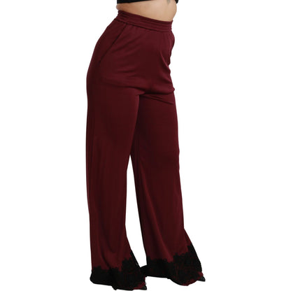 Dolce & Gabbana Black Lace High Waist Wide Leg Maroon Pants Jeans & Pants