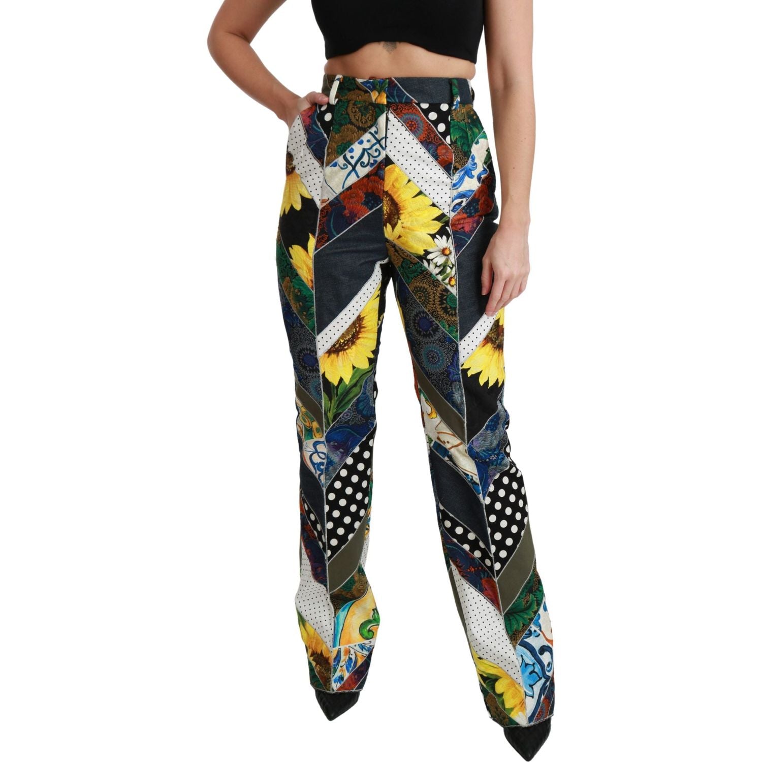 Dolce & Gabbana Multicolor Print High Waist Straight Pants