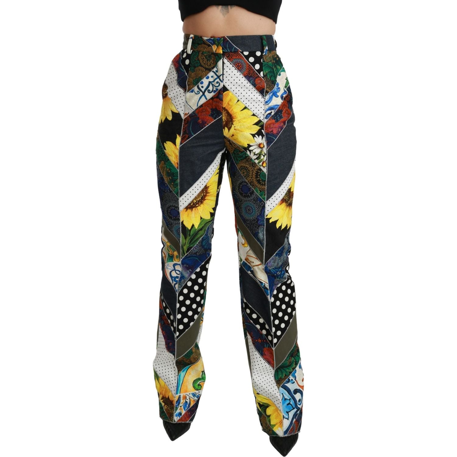 Dolce & Gabbana Multicolor Print High Waist Straight Pants