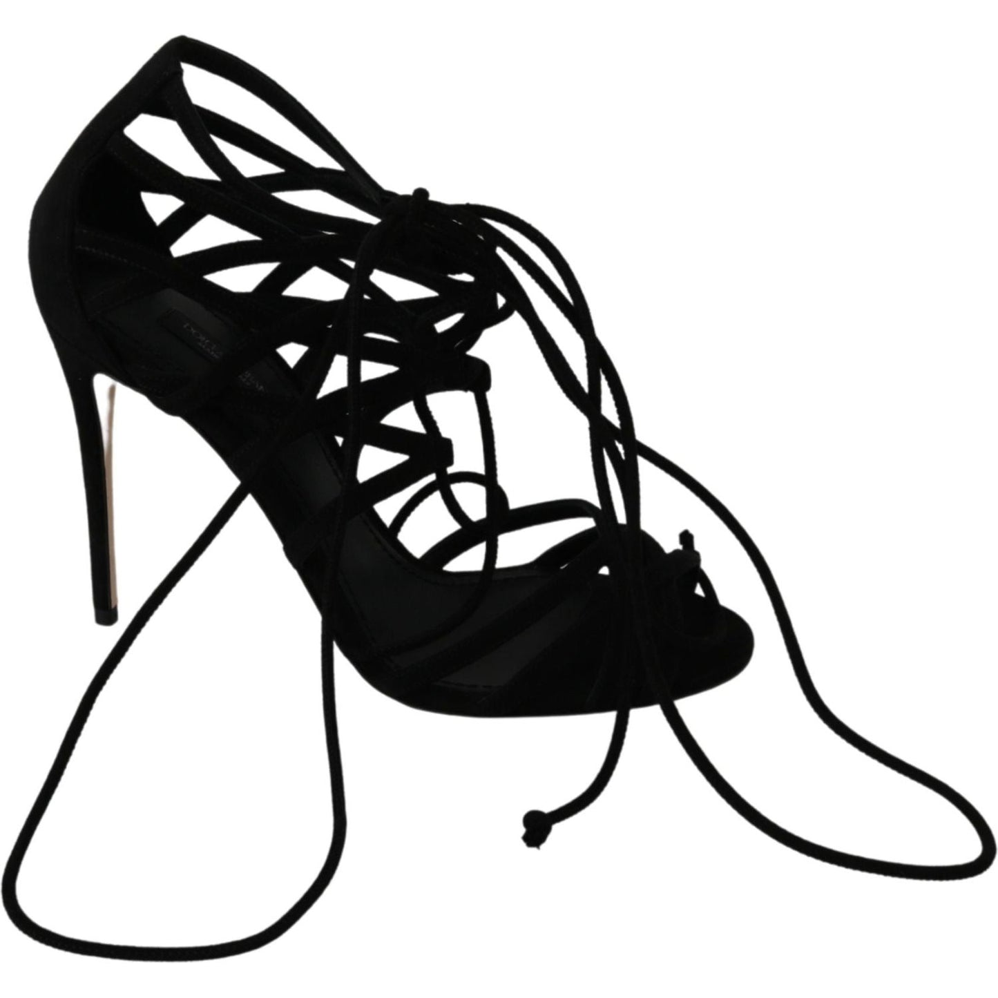 Dolce & Gabbana Black Suede Strap Stilettos Shoes Sandals Heeled Sandals