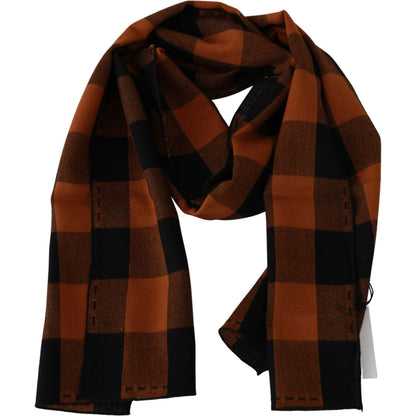 Costume National Orange Check Neck Wrap Shawl Scarf