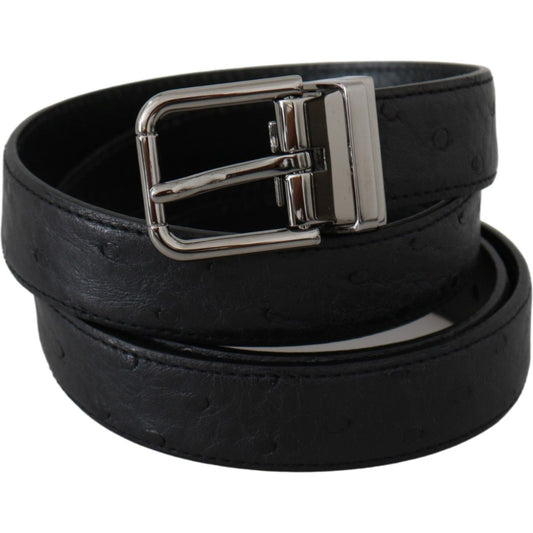 Dolce & Gabbana Black Exotic Skin Pattern Silver Buckle Belt BEL60610-90