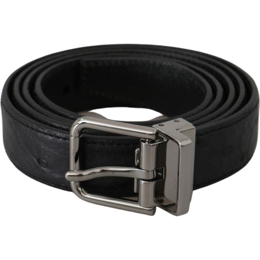 Dolce & Gabbana Black Exotic Skin Pattern Silver Buckle Belt BEL60610-90