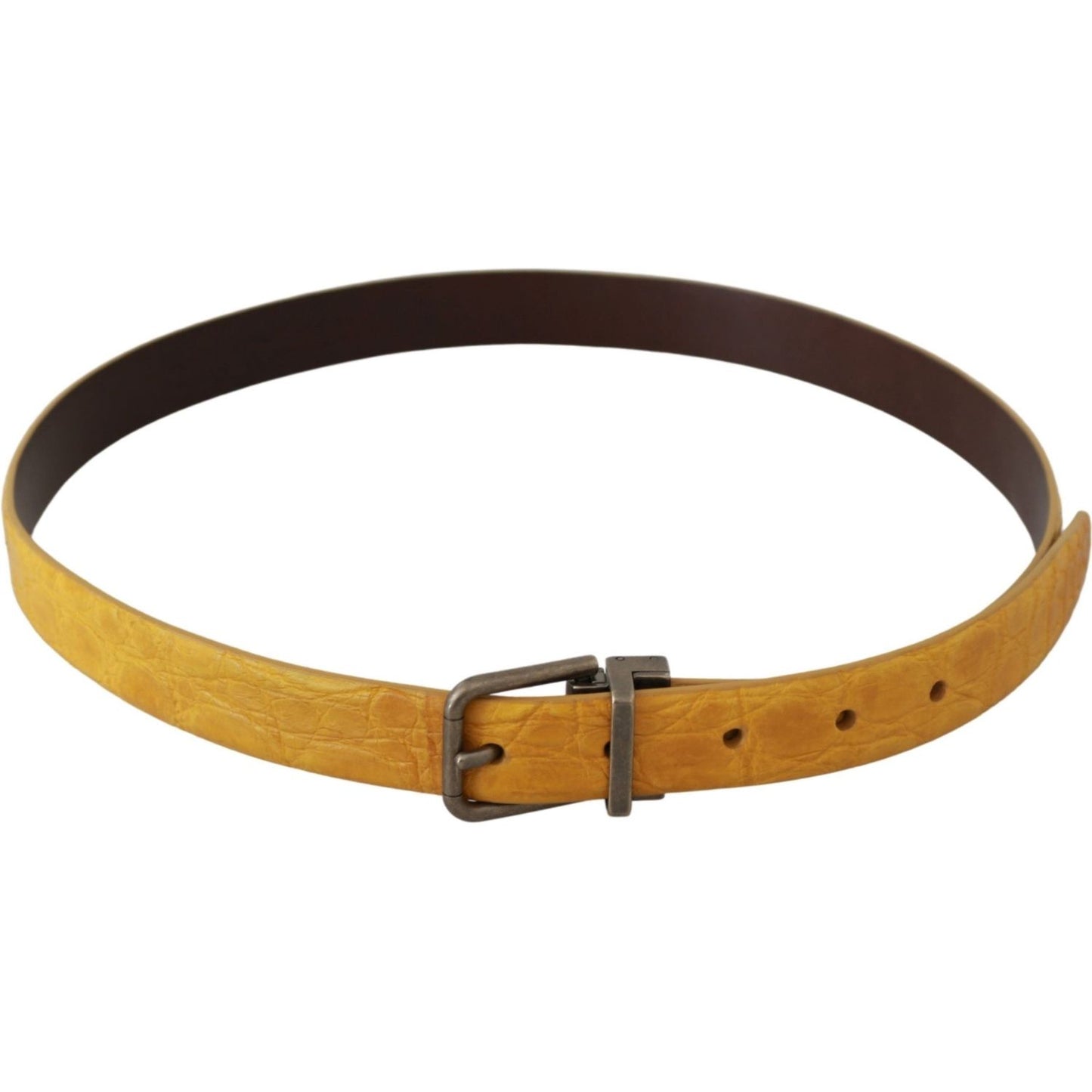 Dolce & Gabbana Yellow Exotic Skin Leather Grey Buckle Belt BEL60628-95