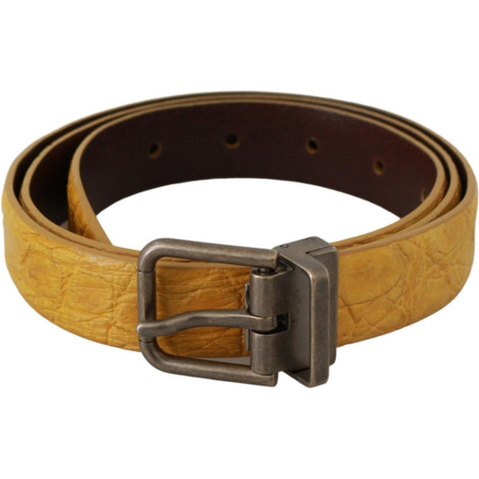 Dolce & Gabbana Yellow Exotic Skin Leather Grey Buckle Belt Belt