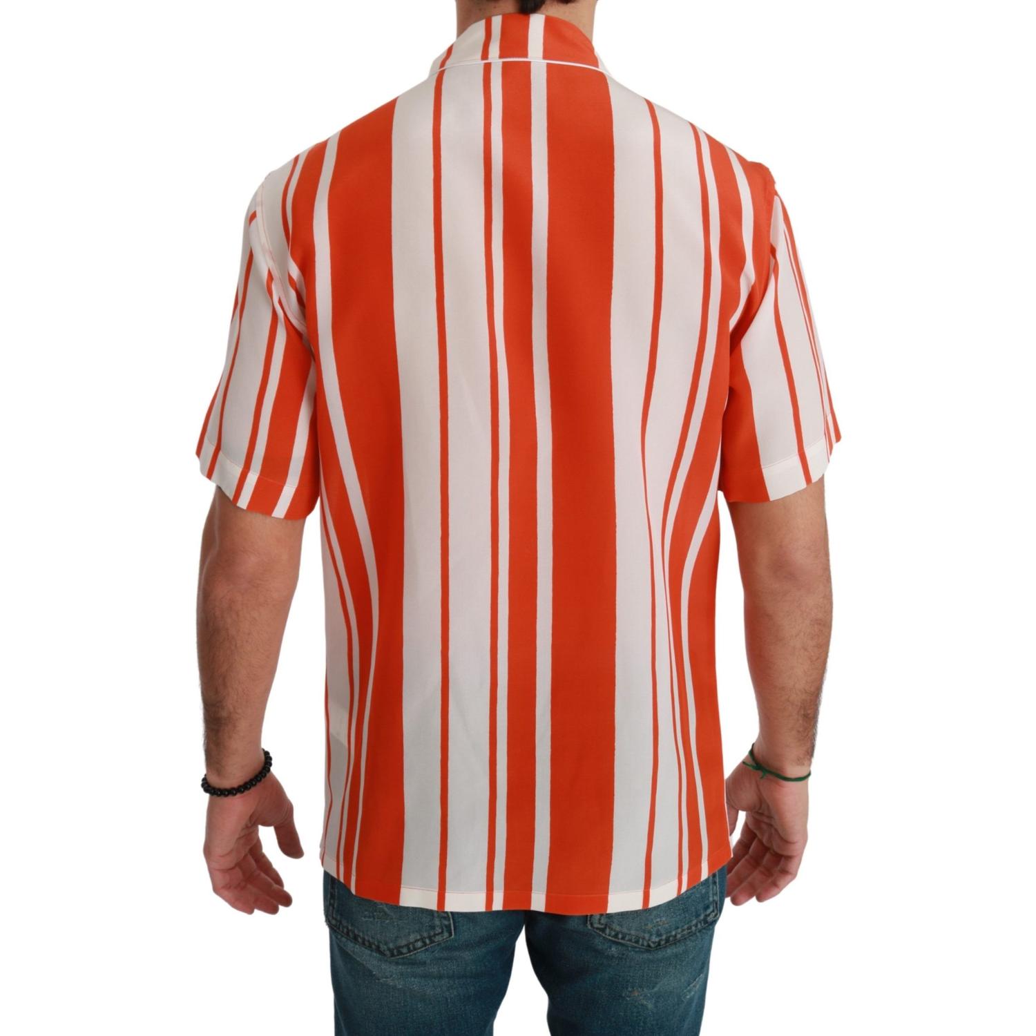 قميص حرير مخطط أنيق من دولتشي آند غابانا - أبيض وبرتقالي