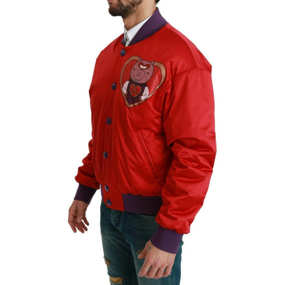 Dolce & Gabbana Red YEAR OF THE PIG Bomber Jacket Coats & Jackets