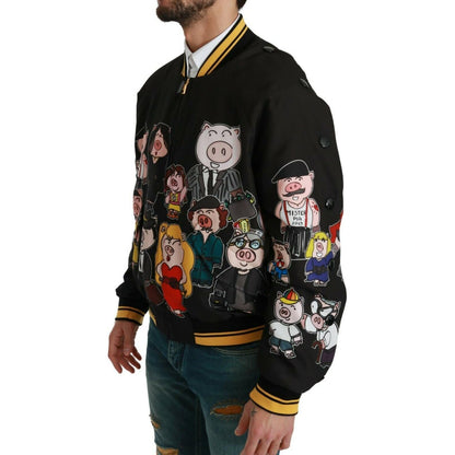 Dolce & Gabbana Black YEAR OF THE PIG Bomber Jacket Coats & Jackets