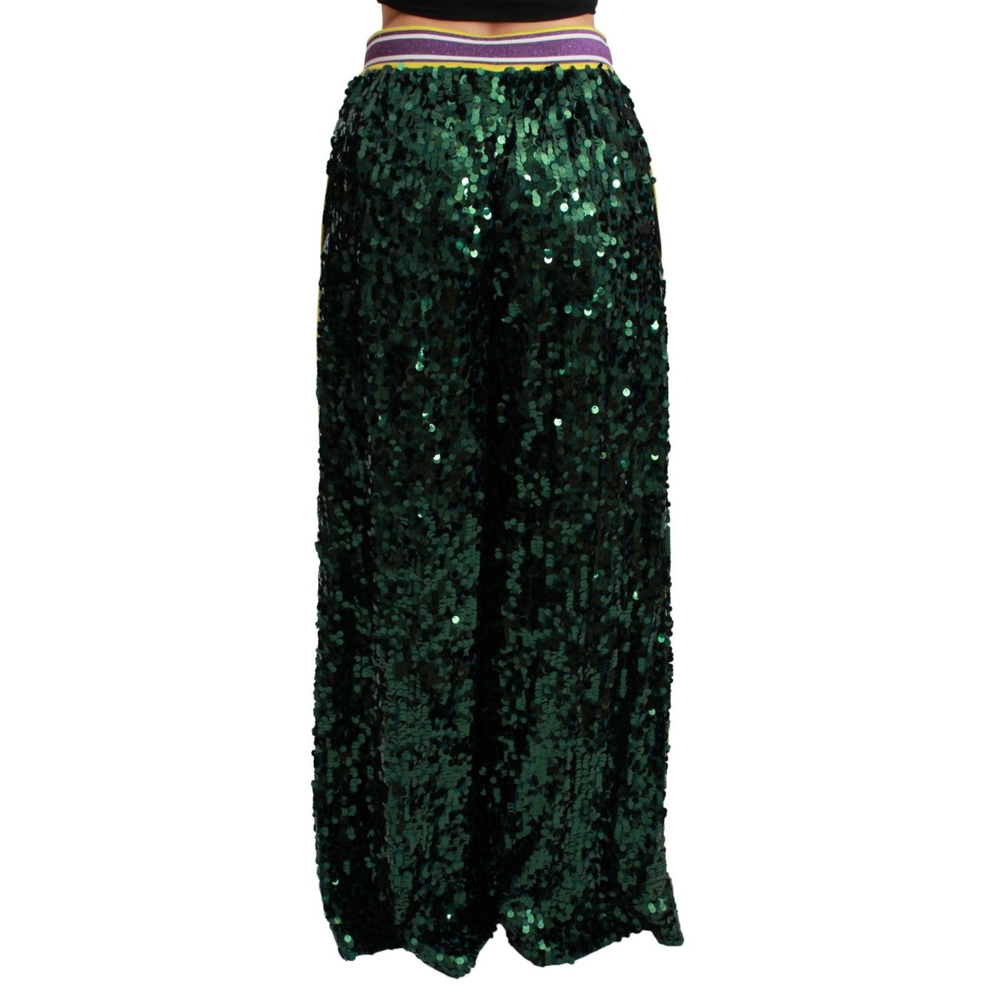 Dolce & Gabbana Green Sequin Trousers Queens Angel Pants