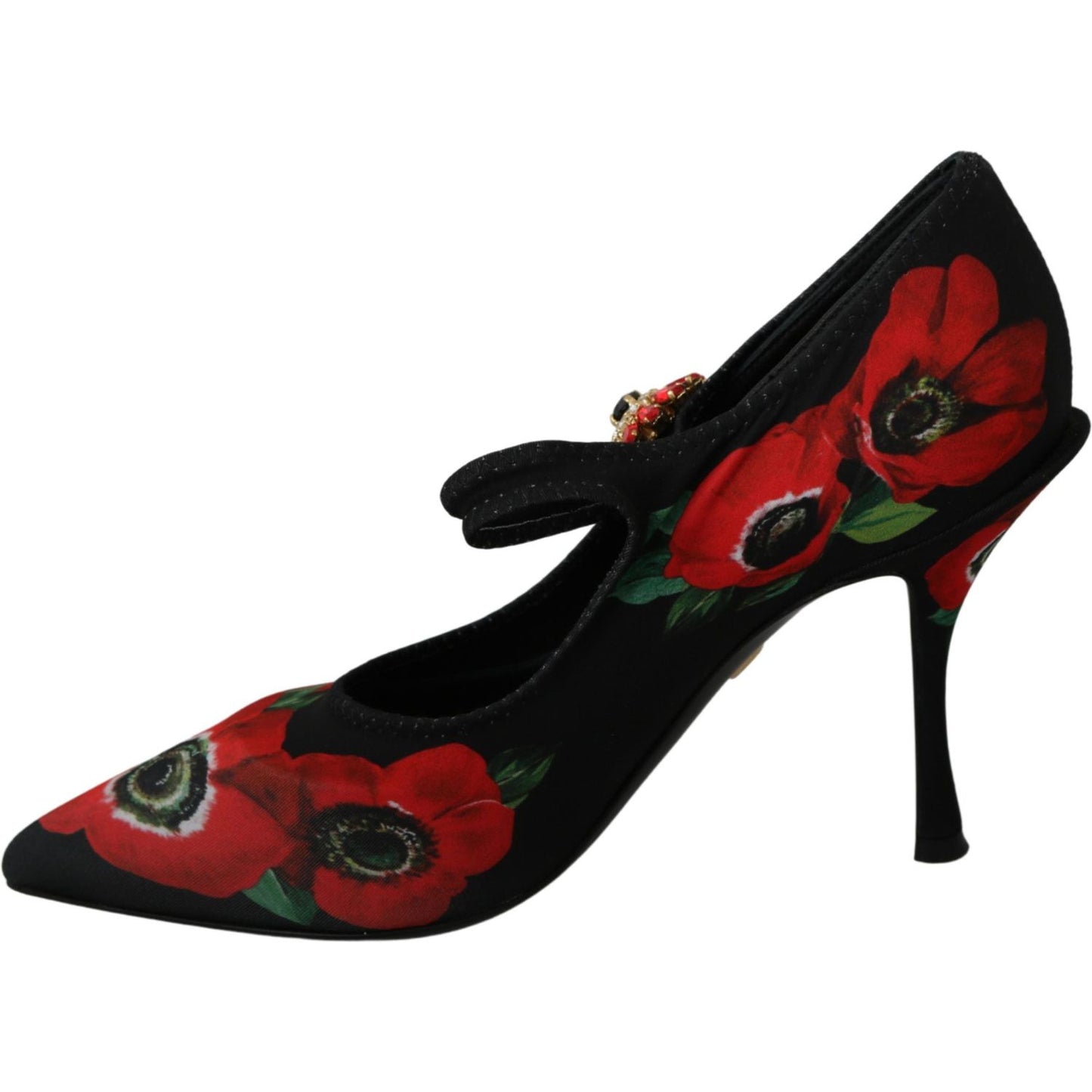 Dolce & Gabbana Black Red Floral Mary Janes Pumps Shoes Shoes
