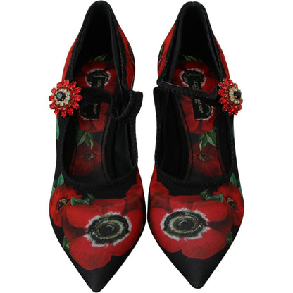 Dolce & Gabbana Black Red Floral Mary Janes Pumps Shoes Shoes