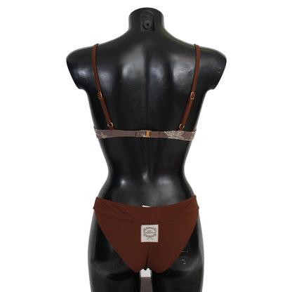 PINK MEMORIES بدلة سباحة أنيقة من قطعتين مصنوعة من الدانتيل باللون البني