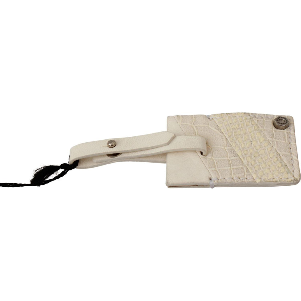 GF Ferre Beige Luggage Tag Branded Leather Patterned Keychain SMY7052