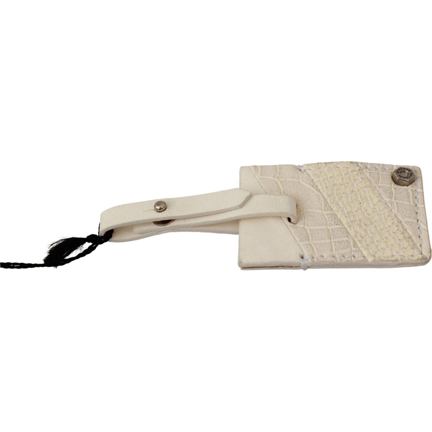 GF Ferre Beige Luggage Tag Branded Leather Patterned Keychain SMY7052