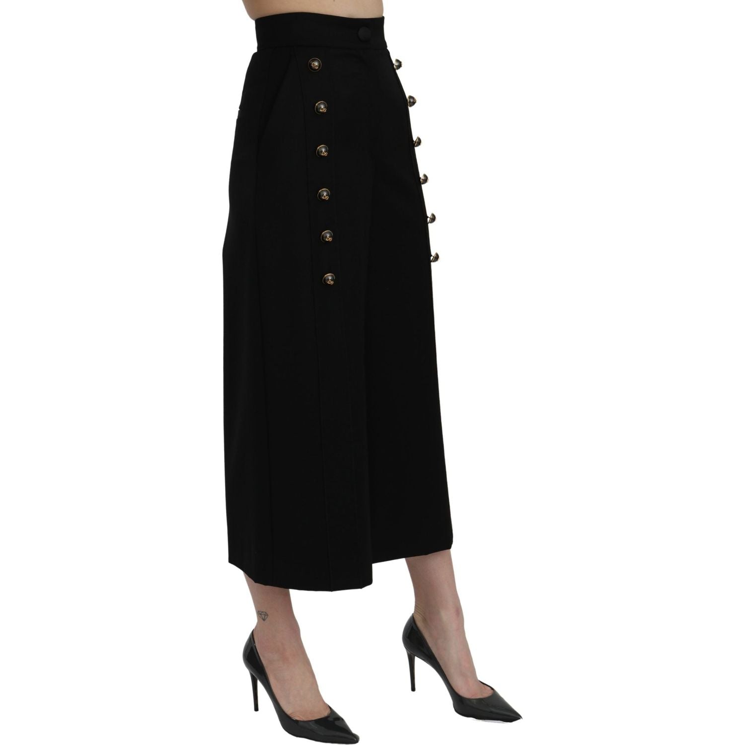 Dolce & Gabbana Black High Waist Wide Leg Cropped Pants