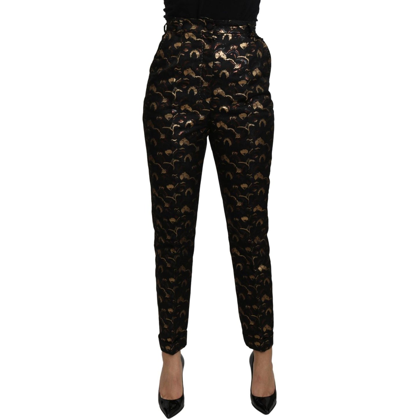 Dolce & Gabbana Black Gold Brocade High Waist Pants Jeans & Pants