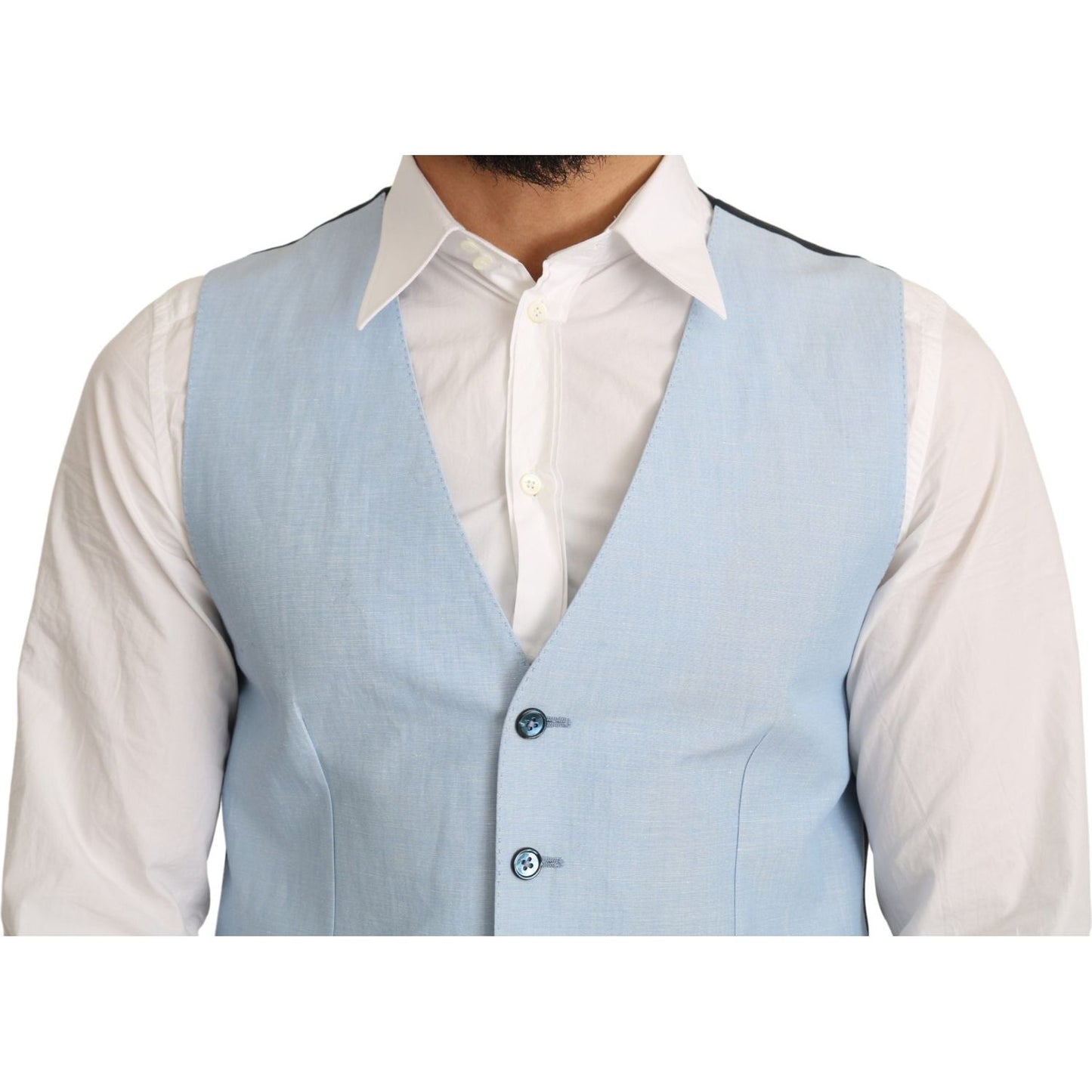 Dolce & Gabbana Blue Viscose Stretch Formal Coat Vest