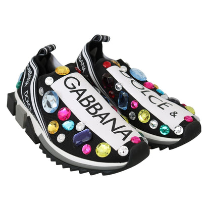 Dolce & Gabbana Black Multicolor Crystal Sneakers Shoes