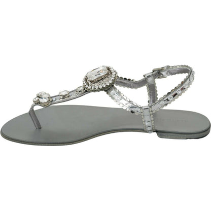 Dolce & Gabbana Silver Crystal Sandals Flip Flops Shoes