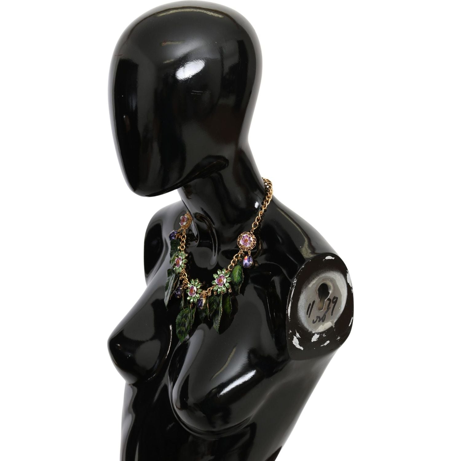 Dolce & Gabbana Green Leaves Gold Brass Crystal Flower Pendant Necklace