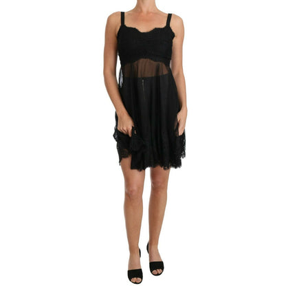 Dolce & Gabbana Black Silk Lace Dress Chemise Lingerie