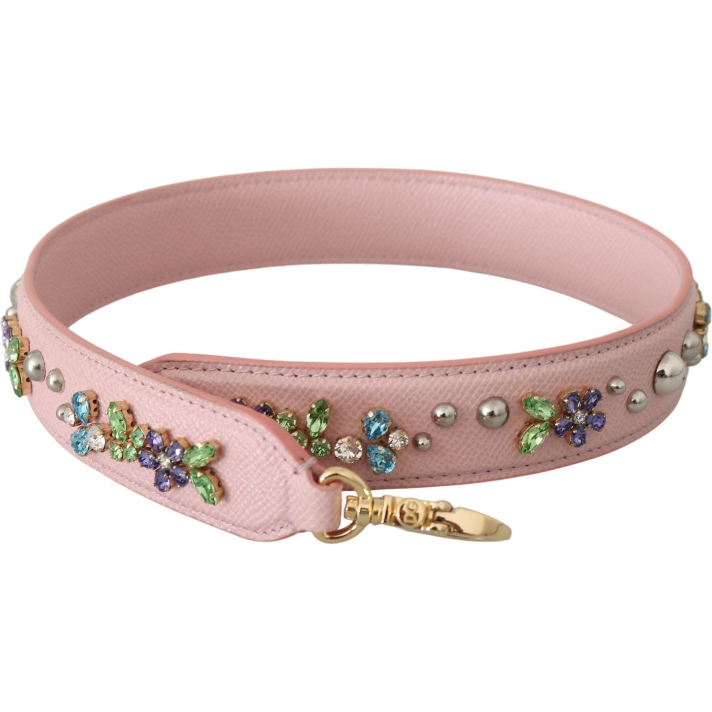 Dolce & Gabbana Pink Leather Crystal Stud Accessory Shoulder Strap