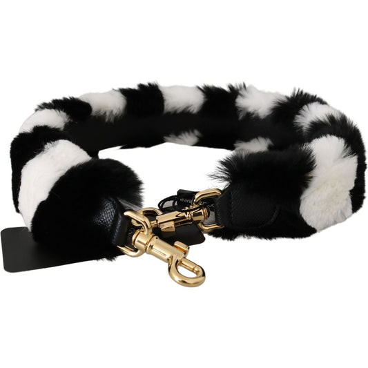 Dolce & Gabbana Black White Lapin Fur Accessory Shoulder Strap BEL60716