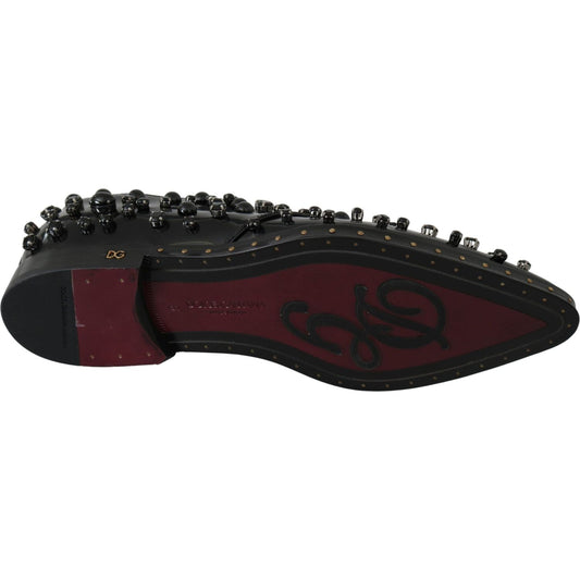 Dolce & Gabbana Black Leather Crystals Dress Broque Shoes LA7209-40