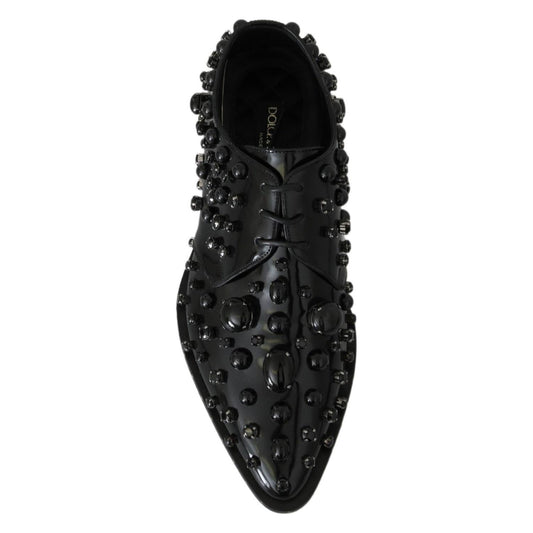 Dolce & Gabbana Black Leather Crystals Dress Broque Shoes LA7210-39