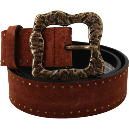 Dolce & Gabbana Brown Suede Leather Studded Baroque Belt