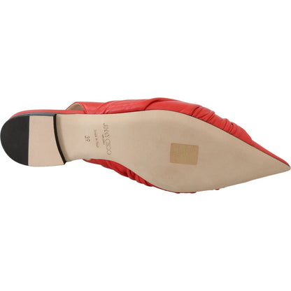 Jimmy Choo Chic Red Pointed Toe Leather Flats Shoes