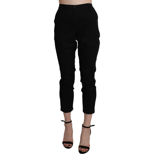 Acht Black High Waist Skinny Cropped Cotton Capri Pant PAN71211-42
