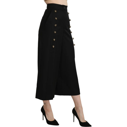 Dolce & Gabbana Black Wide Wool Leg Cropped Trouser Pant PAN71315-36