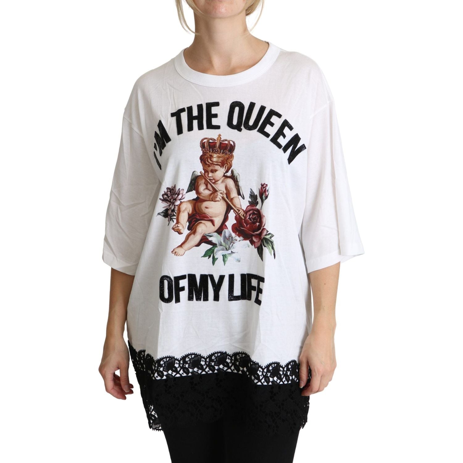 تي شيرت دولتشي آند غابانا الأنيق المصنوع من مزيج القطن باللون الأبيض