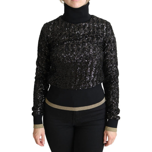 Dolce & Gabbana Black Sequined Knitted Turtle Neck Sweater TSH5350-38