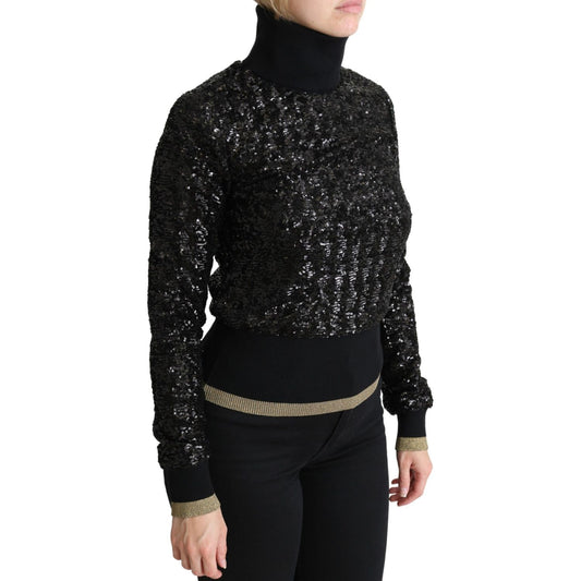 Dolce & Gabbana Black Sequined Knitted Turtle Neck Sweater TSH5350-38