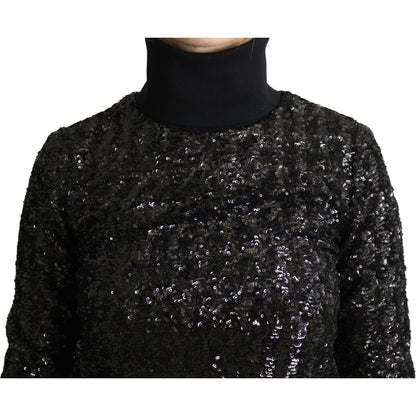 Dolce & Gabbana Black Sequined Knitted Turtle Neck Sweater