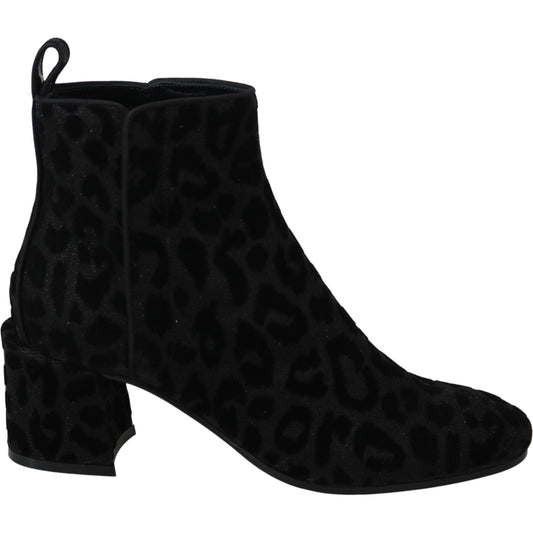 Dolce & Gabbana Black Leopard Short Boots Zipper Shoes LA8140-36.5