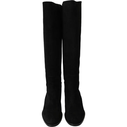Dolce & Gabbana Black Suede Knee High Flat Boots Shoes