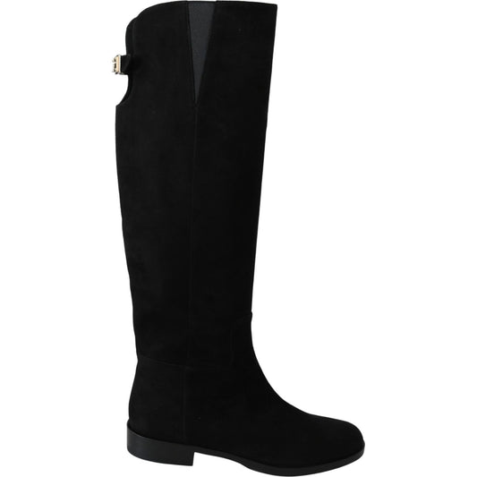 Dolce & Gabbana Black Suede Knee High Flat Boots Shoes LA8153-35