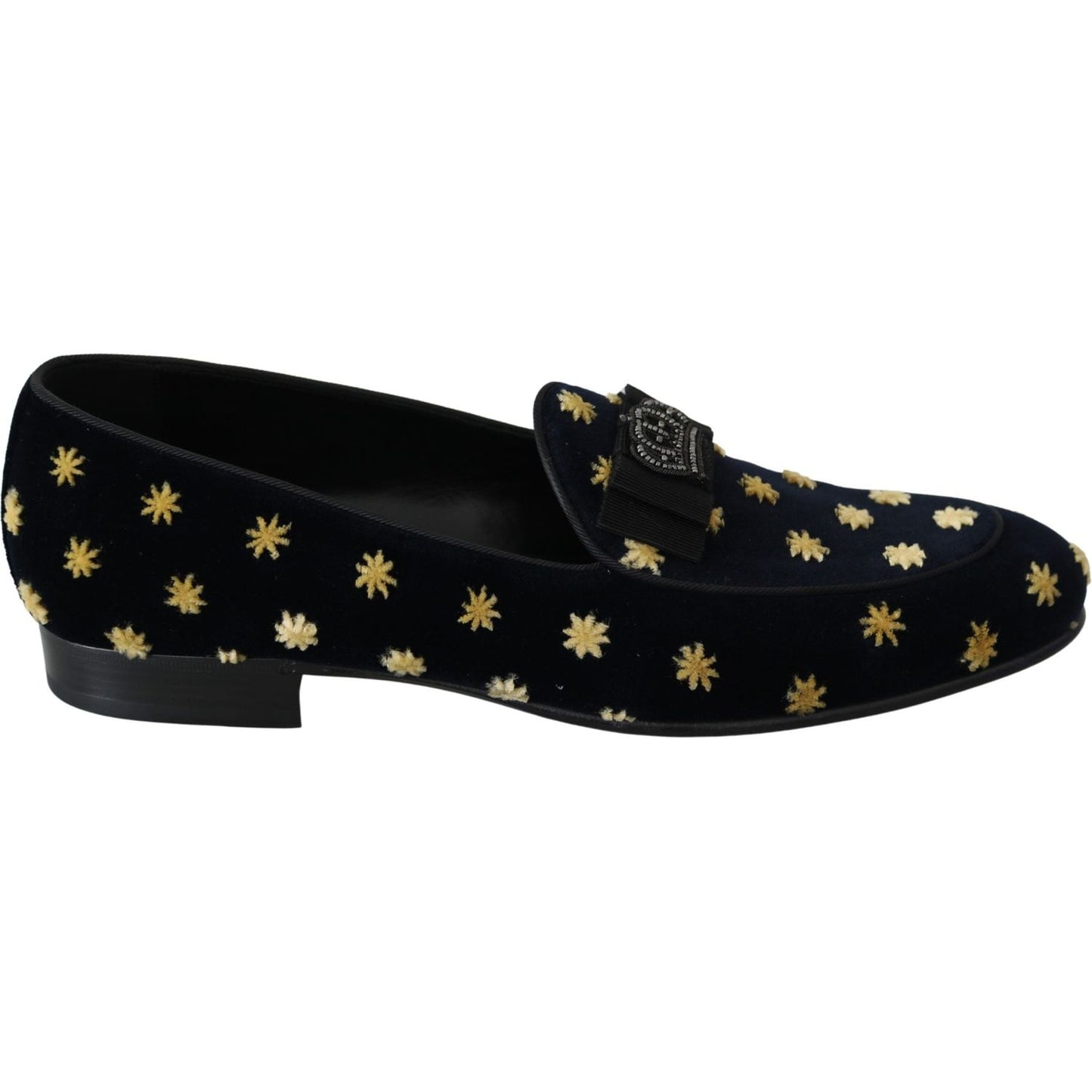 Dolce & Gabbana Blue Velvet Crown Slippers Loafers Shoes