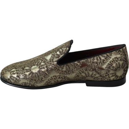 Dolce & Gabbana Gold Jacquard Flats Mens Loafers Shoes